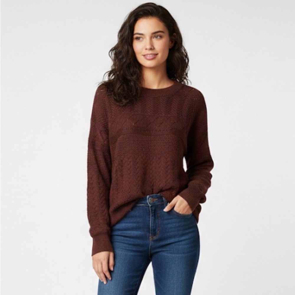 Oversized Eyelet Knit Top, Women’s M, Brown